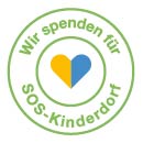 Stempel: Wir spenden für SOS-Kinderdorf