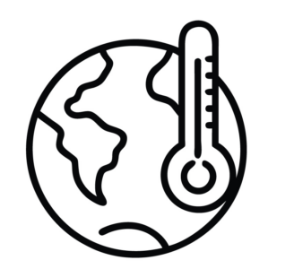 Eine stilisierte Darstellung der Erde mit einem Thermometer, das anzeigt, dass die Temperatur gemessen wird.