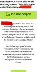 gefälschte kleinanzeigen E-Mail von kleinanzeigen